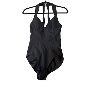 Newport News Swim Women 6 One Piece Swimsuit Black Halter Underwire T-6298‎